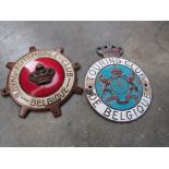 Two enamel badges,