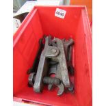 A box of spanners including Austin and a Track rod end puller