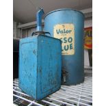 A Valor Esso blue dispensing can with tap and a Valor fuel can