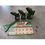 Three Castrol oil jugs,