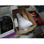 Three boxes containing a quantity of lights, reflectors, "Rubbolite" lamps,