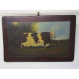 A 19th Century painted mahogany panel depicting prize cow,