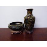 20th Century cloisonné vase and bowl with all over floral pattern on stands