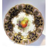 Royal Worcester cabinet plate painted by R Seabright apples and black berries,