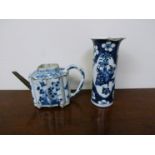 A 19th Century Chinese blue and white teapot and cylindrical vase,