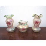 Three Art Nouveau iridescent glass vases,