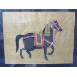 An early 20th Century Indian silk picture of Stallion framed and glazed 37 x 50cm