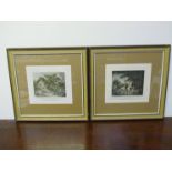 After G MORLAND engraved by E Bell, four framed and glazed coloured etchings fox hunting 23.