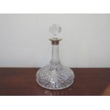 A W I Broadway & Co silver collared crystal ships decanter, Birmingham 1996,