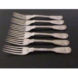 Six William IV silver forks, by William Bennett, monogrammed handle, London 1830,