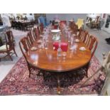 Chris Bigdin hand crafted mahogany dining table with three pedestals 430cm long x 145cm wide