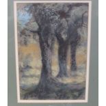 A framed and glazed pastel on paper of a row of trees in the style of Peggy Sommerville 30cm