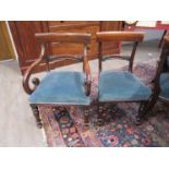 A set of eight 19th Century dining chairs with blue over Stafford seats