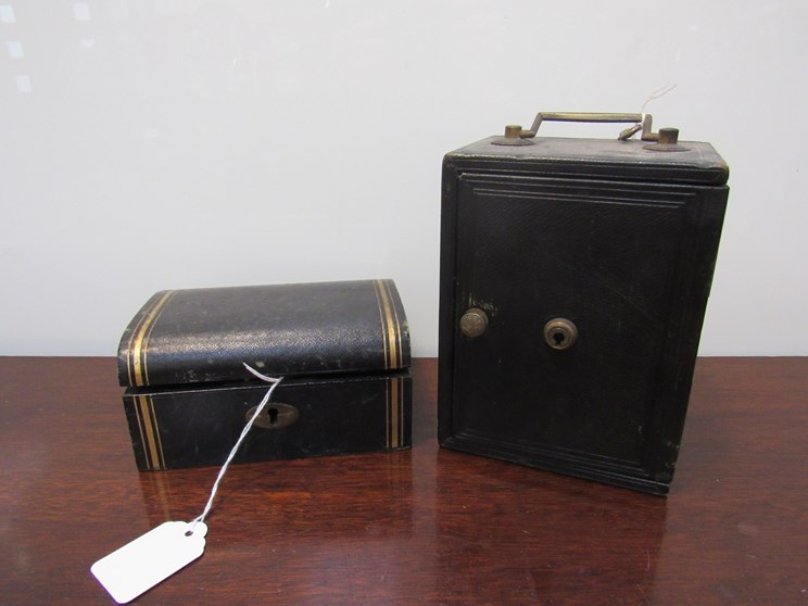 A Bagshaw and Sons Liverpool leather bound miniature safe, - Image 2 of 2