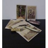 Vintage items including photographs, snuff box, penknife,