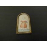 A late 18th early 19th Century miniature portrait of young girl in gilt domed frame,