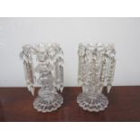A pair of cut glass table candle lustres a/f,