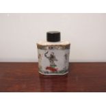 A late 18th Century Chinese ceramic tea caddy with hand painted figures riding variety of sea