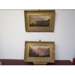 A pair of 19th Century highland landscapes, oil on canvas, some flaking, gilt framed,