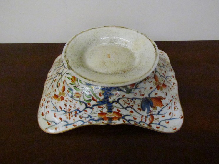 A 19th Century Derby dish with twin handles, pedestal base. - Image 2 of 3