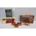 A boxed Corgi 1127 fire engine boxed Dinky Fire Cheifs car, boxed Lego Biler fire engine,