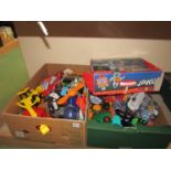 Two boxes of mixed toys including Lightning McQueen etc