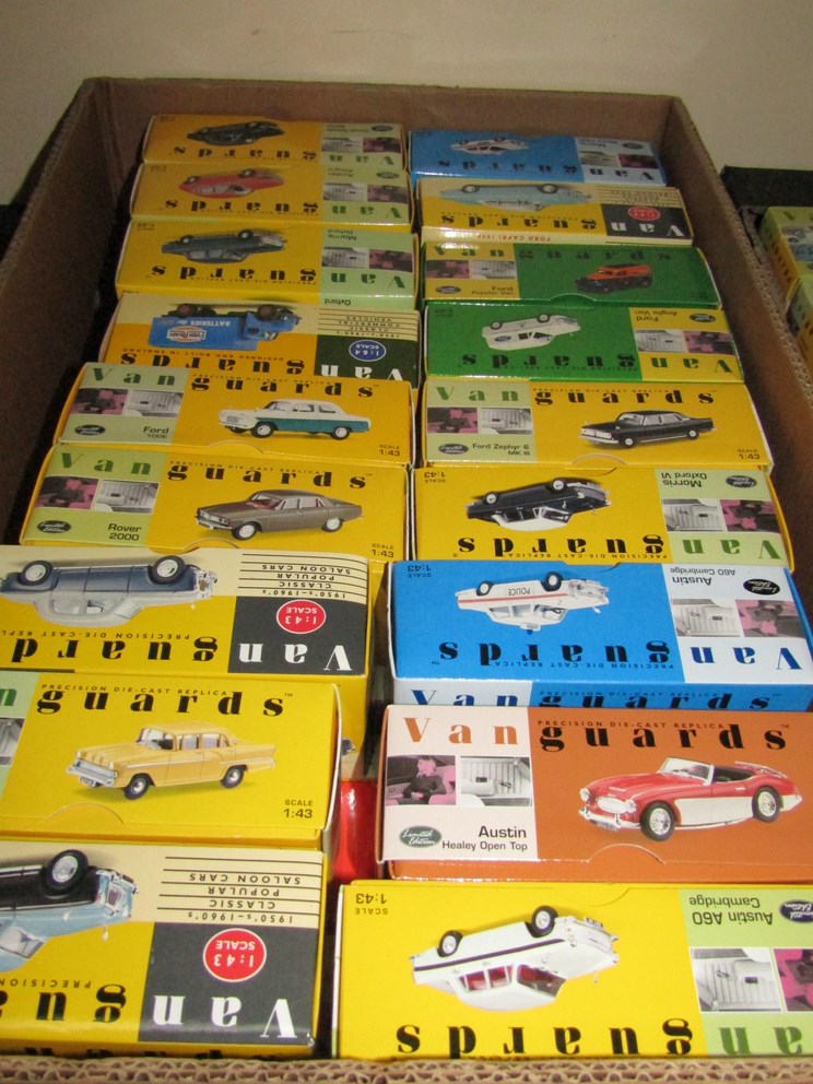 A box of boxed 1:43 scale Vanguards models