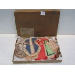 A box of vintage period dress dolls outfits