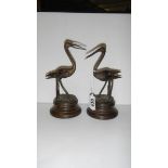 A pair of Japanese bronze cranes,