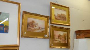 3 framed and glazed rural watercolours signed E Nevil,