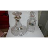 A Waterford crystal decanter with silver collar and silver port label together with a Waterford