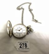 A silver Braille pocket watch on silver chain