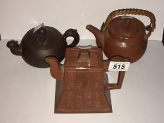 3 Yixing teapots all with seals to base