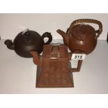 3 Yixing teapots all with seals to base