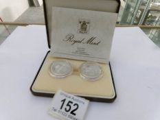 A Royal Mint 1989 £2 silver Piedfort 2 coin set to commemorate the tercentenary of the Bill of