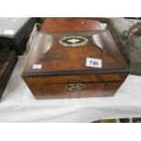 A Victorian sewing box and contents (box slightly a/f)