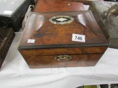 A Victorian sewing box and contents (box slightly a/f)
