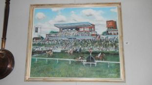 An impressionist oil on canvas race course scene at Market Rasen races by David Anthony Denyer (B.