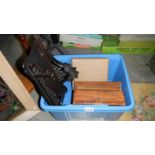 A box of wooden items including writing box,