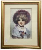 A framed and glazed watercolour portrait initialled B F