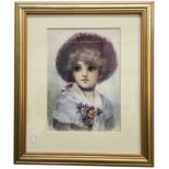 A framed and glazed watercolour portrait initialled B F