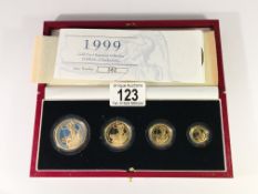 A Royal Mint 1999 gold proof Britannia collection comprising £100 (1oz),