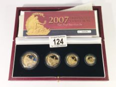 A Britannia collection 2007 gold proof four coins set comprising £100 (1oz), £50 (half ounce),