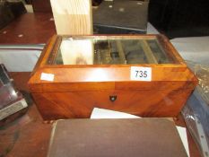 A mahogany inlaid box with mirror to lid and key