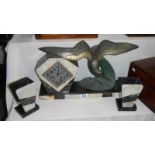 A 3 piece clock garniture in marble,