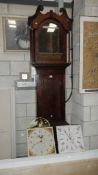 A Victorian mahogany Grandfather clock and 2 Grandfather clock movements