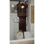 A Victorian mahogany Grandfather clock and 2 Grandfather clock movements