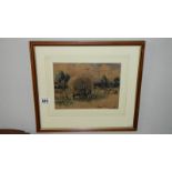 A framed and glazed mixed media 'Hay Wagon' signed G A Short 1920,