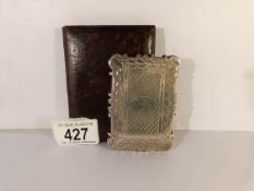 A cased unmarked white metal card case, 8.5 x 5.