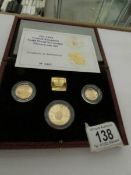 A Royal Mint 1994 United Kingdom gold proof sovereign three coin set in case comprising half